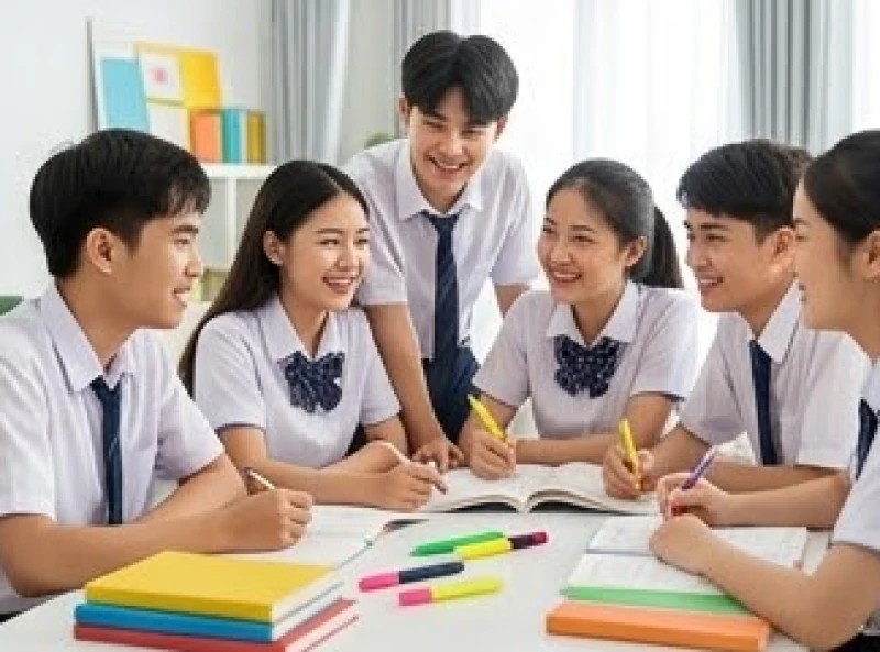 Nhóm học sinh trao đổi bài tập nhóm mang lại hiệu quả học tập cao cho người sinh năm 2009