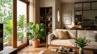 Không gian phòng khách hiện đại hóa giải những điều cấm kỵ trong phong thủy với tuổi thân giúp thu hút tài lộc