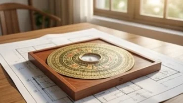 La bàn phong thủy trên bàn gỗ giúp hóa giải những điều cấm kỵ trong phong thủy với tuổi thìn