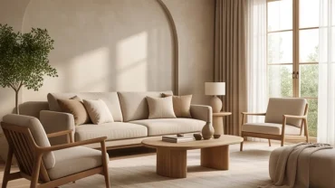 Không gian phòng khách được bố trí hài hòa theo nguyên tắc phong thủy dành riêng cho gia chủ tuổi Tuất