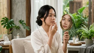 Phụ nữ Việt Nam đang soi gương kiểm tra những nốt ruồi nên tẩy trên mặt phụ nữ một cách kỹ lưỡng