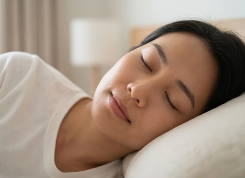 Người phụ nữ nhắm mắt tĩnh tâm xoa dịu căng thẳng, tượng trưng cho giấc mơ thấy mình đang niệm phật