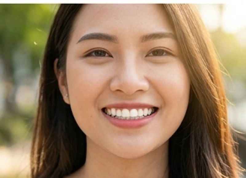 Nụ cười rạng rỡ và cân đối của người trẻ sau khi hoàn thành quá trình niềng răng quặp