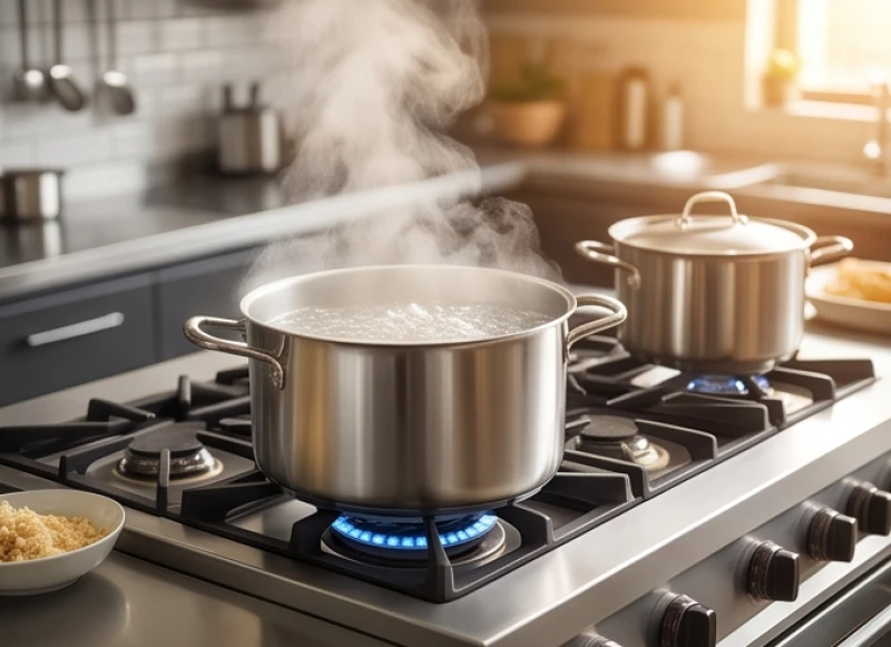 Văn khấn khai trương quán ăn: Bài cúng chuẩn và cách sắm mâm lễ 4 Gian bếp của quán ăn được nổi lửa đun sôi nồi nước trong ngày khai trương đầu năm