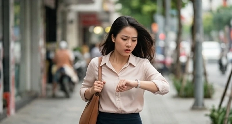 Mơ thấy đi học là điềm báo gì? Lý giải tâm lý và con số may mắn 4 Cô gái vội vã chạy trên phố và hốt hoảng nhìn đồng hồ đeo tay vì sợ trễ giờ làm việc quan trọng