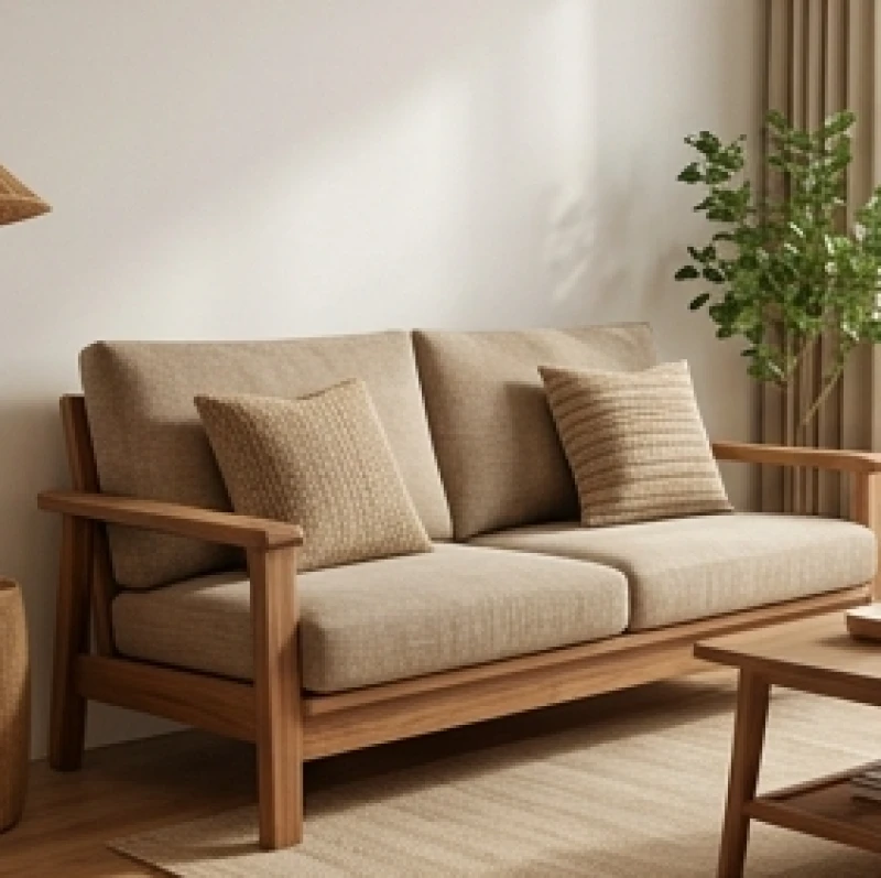 Phòng khách êm ái với ghế sofa khung gỗ và các vật liệu mềm mại giúp dung dưỡng vượng khí cho người mệnh Mộc