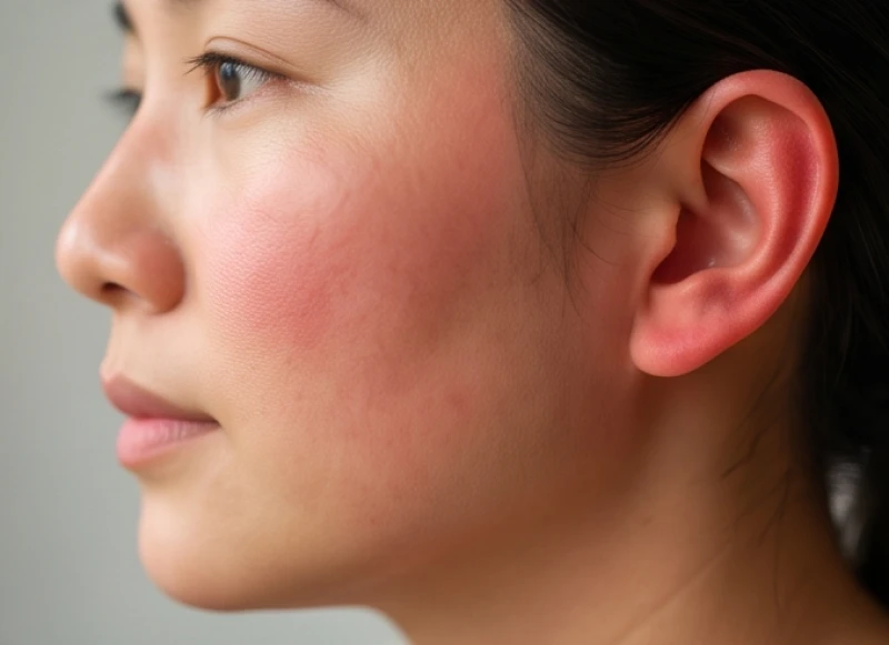 Vành tai và vùng má đỏ ửng do lượng máu lưu thông dồn dập lên vùng đầu
