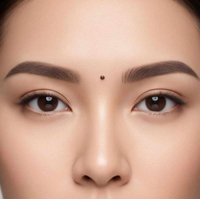 Khoảng trống Ấn Đường giữa hai đầu lông mày nổi bật với một đốm sắc tố nhỏ và sắc nét