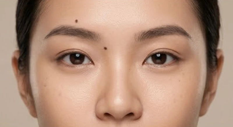 Khối sắc tố nhỏ nằm xê dịch về phía đầu lông mày bên trái trên khuôn mặt người mẫu
