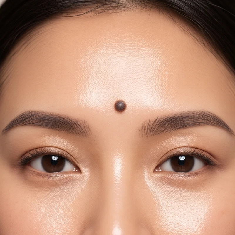 Vị trí nốt ruồi trên mặt không nên xóa & quy tắc tẩy an toàn 1 Cận cảnh khuôn mặt có nốt ruồi phú quý ngay tại ấn đường mang lại năng lượng tích cực