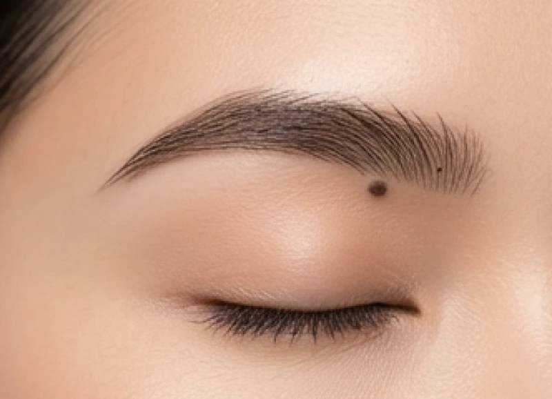 Nốt ruồi ở lông mày: Giải mã tướng số và góc nhìn y khoa 1 Cận cảnh một nốt ruồi ở lông mày mọc ẩn sâu bên dưới lớp nang lông đen nhánh của phụ nữ