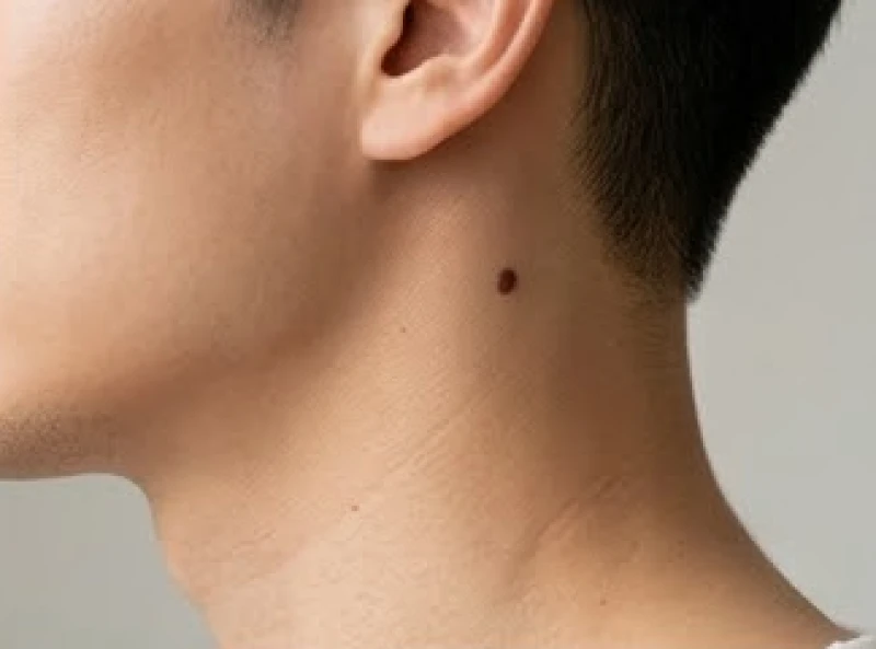 Cận cảnh nốt ruồi sau gáy nam nằm lệch về phía bên trái của người đàn ông