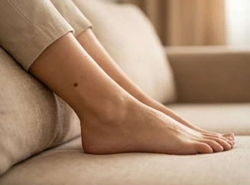 Nốt ruồi ở cổ chân: Giải mã ý nghĩa tướng số nam nữ chi tiết 5 Người phụ nữ thư giãn tại nhà với vùng da có nốt ruồi ở cổ chân trái nổi bật tự nhiên