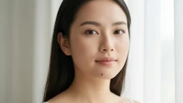 Cận cảnh khuôn mặt thanh tú với nốt ruồi dưới cằm đặc trưng trong phong thủy và da liễu