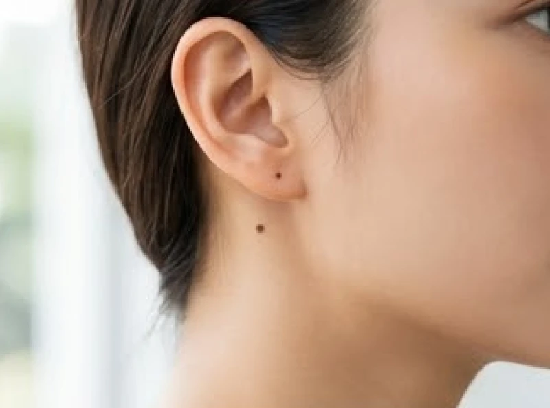 Cận cảnh nốt ruồi mọc sát khu vực dái tai bên phải của nữ giới mang lại nét duyên ngầm