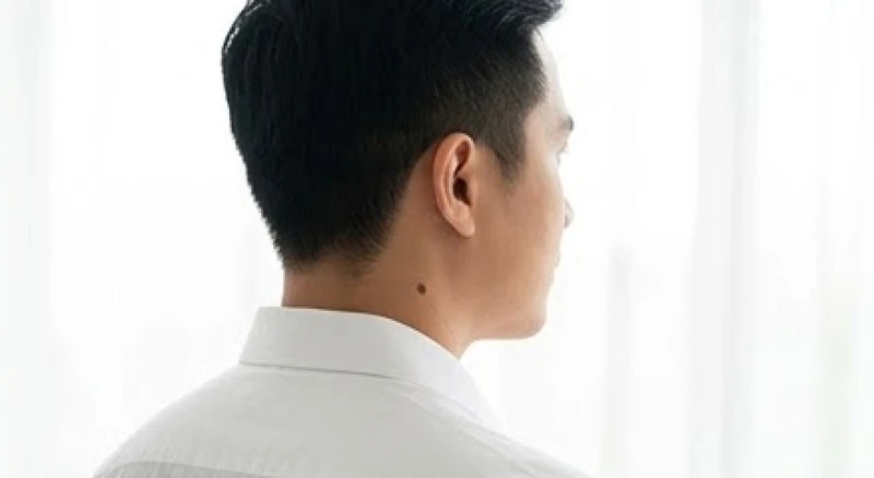 Người đàn ông Việt Nam trong trang phục công sở với nốt ruồi sau gáy bên phải