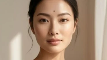 Cận cảnh khuôn mặt thanh tú có nốt ruồi giữa hai lông mày nữ mang ý nghĩa phong thủy