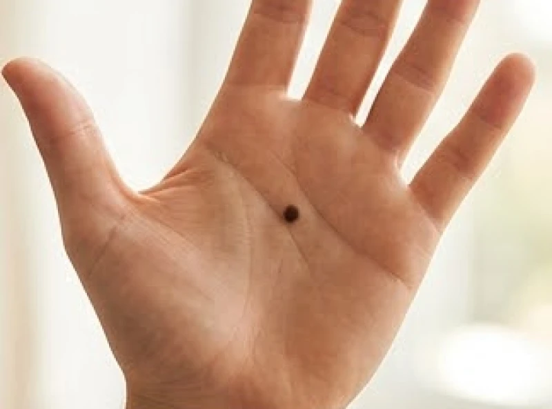 Nốt ruồi đen nằm ngay khu vực trung tâm lòng bàn tay đè lên đường Trí đạo nằm ngang