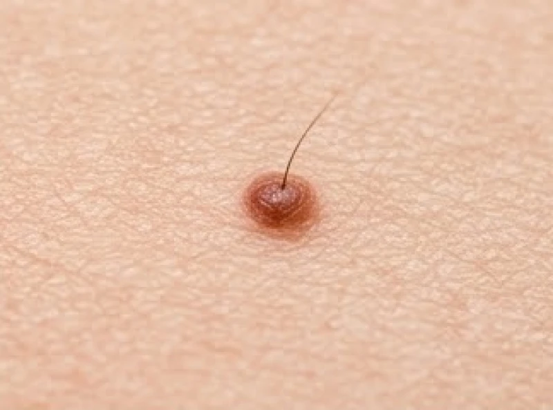 Nốt ruồi lành tính có nang lông mọc xuyên qua bề mặt da với đường viền rõ nét