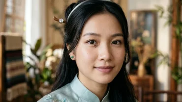 Cận cảnh nốt ruồi lệ dưới bọng mắt của một người phụ nữ với làn da sáng mịn trong không gian thẩm mỹ viện