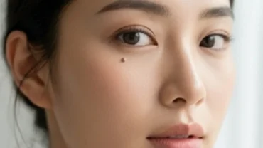 Nốt ruồi lệ dưới mắt của một cô gái trẻ với vẻ đẹp thanh thoát nhẹ nhàng