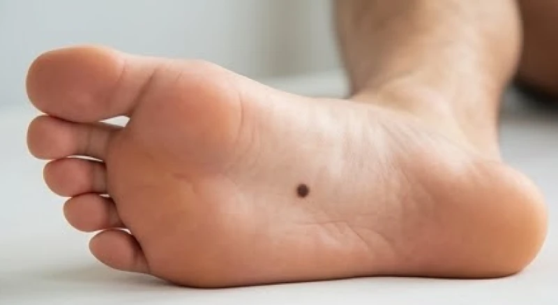 Nốt ruồi giữa lòng bàn chân nam: Tướng số & dấu hiệu y khoa 2 Bàn chân trái của nam giới với một nốt ruồi rõ nét nằm ngay chính giữa lòng bàn chân