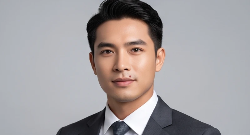 Nốt ruồi ở mép phải môi trên của người đàn ông mặc vest lịch lãm tượng trưng cho tài lộc