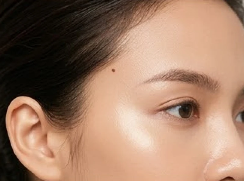 Nốt ruồi sắc tố mọc nổi bật sát mép chân tóc phía bên phải