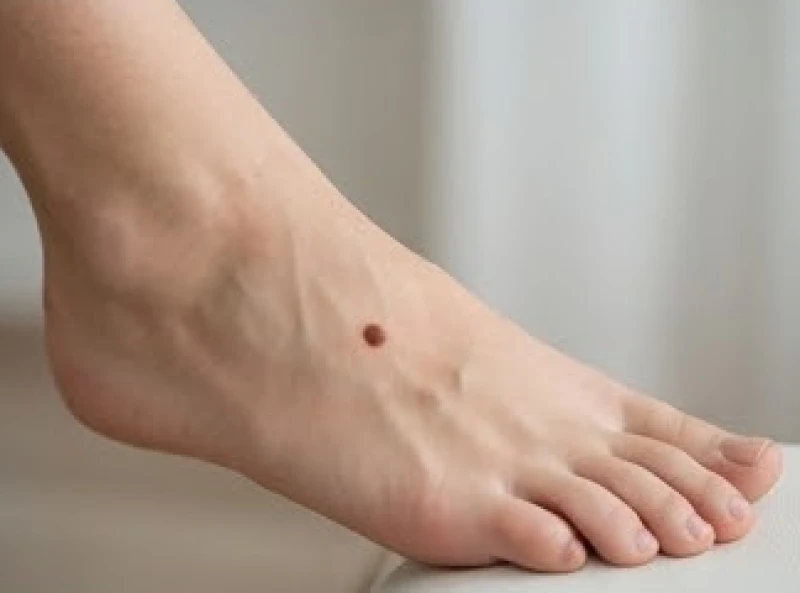 Cận cảnh nốt ruồi rõ nét nằm ở vị trí mu bàn chân bên trái của người trưởng thành