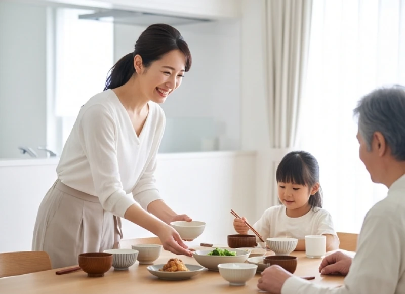 Phụ nữ hiện đại mỉm cười hạnh phúc bên gia đình nhỏ minh họa cho đường tình duyên viên mãn