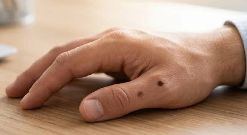 Bàn tay nam giới rắn rỏi với nốt ruồi rõ nét ở kẽ ngón tay cái