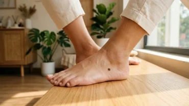 Cận cảnh nốt ruồi ở bàn chân của một người phụ nữ Việt Nam trong buổi khám da liễu định kỳ