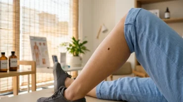 Hình ảnh cận cảnh nốt ruồi ở bắp chân giúp nhận biết dấu hiệu tướng số và đánh giá tình trạng da liễu