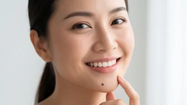 Khuôn mặt thanh tú của người phụ nữ Á Đông sở hữu nốt ruồi ở cằm phải nữ dưới ánh sáng tự nhiên