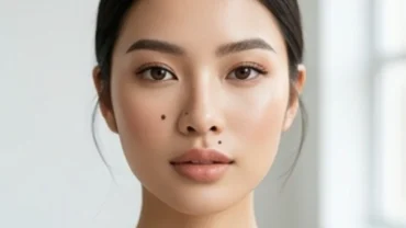 Cận cảnh khuôn mặt người phụ nữ có nốt ruồi ở cánh mũi tinh tế và thu hút