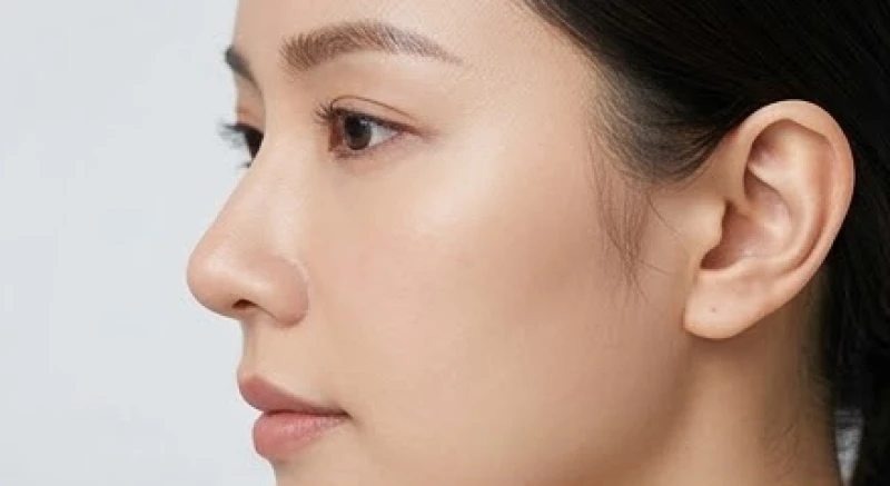 Cận cảnh nốt ruồi nhỏ nằm ở cánh mũi và dái tai của một người phụ nữ