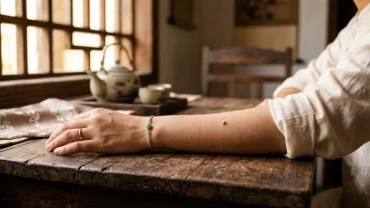 Cận cảnh nốt ruồi ở cánh tay dưới ánh sáng tự nhiên trong không gian mang đậm phong cách thẩm mỹ Việt Nam.