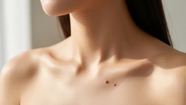 Cận cảnh nốt ruồi ở cổ có lỗ tiền chôn mang ý nghĩa phú quý trên vùng hõm xương quai xanh