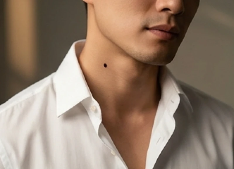 Vị trí nốt ruồi mọc bên hông cổ nam giới lộ ra dưới lớp áo sơ mi lịch lãm