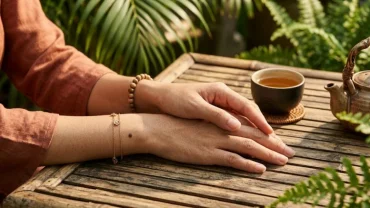 Hình ảnh cận cảnh nốt ruồi ở cổ tay của một người phụ nữ Việt Nam trong ánh sáng tự nhiên