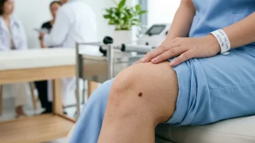 Cận cảnh nốt ruồi ở đầu gối thể hiện góc nhìn nhân tướng học và y khoa