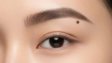 Cận cảnh khuôn mặt thanh tú với nốt ruồi nhỏ ở đuôi lông mày mang ý nghĩa phong thủy tốt