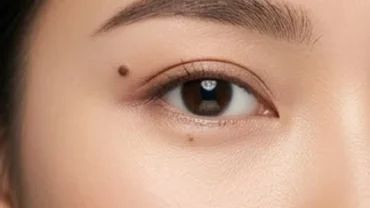 Cận cảnh nốt ruồi ở đuôi mắt của người phụ nữ với làn da khỏe mạnh