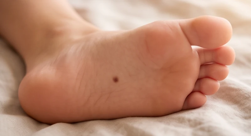Nốt ruồi son đỏ nổi bật dưới gan bàn chân thể hiện quyền lực và tài lộc vượng phát trong nhân tướng học