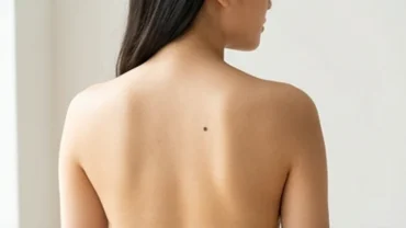 Nốt ruồi ở lưng bên trái của một người phụ nữ trẻ trên làn da sáng mịn màng khỏe mạnh