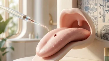 Minh họa y khoa chi tiết cách phân biệt nốt ruồi ở lưỡi lành tính và dấu hiệu cảnh báo nguy hiểm
