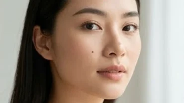 Khuôn mặt thanh tú của phụ nữ Á Đông nổi bật với nốt ruồi ở má gần mũi mang nét duyên dáng