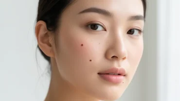 Cận cảnh khuôn mặt phụ nữ Á Đông nổi bật với nốt ruồi ở má trái mang nét duyên dáng