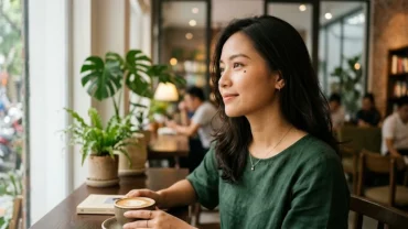 Cận cảnh khuôn mặt người phụ nữ Việt Nam có nốt ruồi ở mắt trái với ánh nhìn sâu sắc
