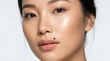 Cận cảnh khuôn mặt thanh tú của người phụ nữ có nốt ruồi ở môi trên